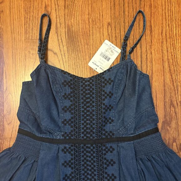 FREE PEOPLE Denim With Lace Sundress Boho Hippie Size 8 NWT - Picture 3 of 8